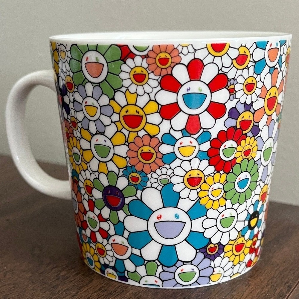 Takashi Murakami Kaikai Kiki Smiling Flowers Rainbow Ceramic Coffee Mug Cup